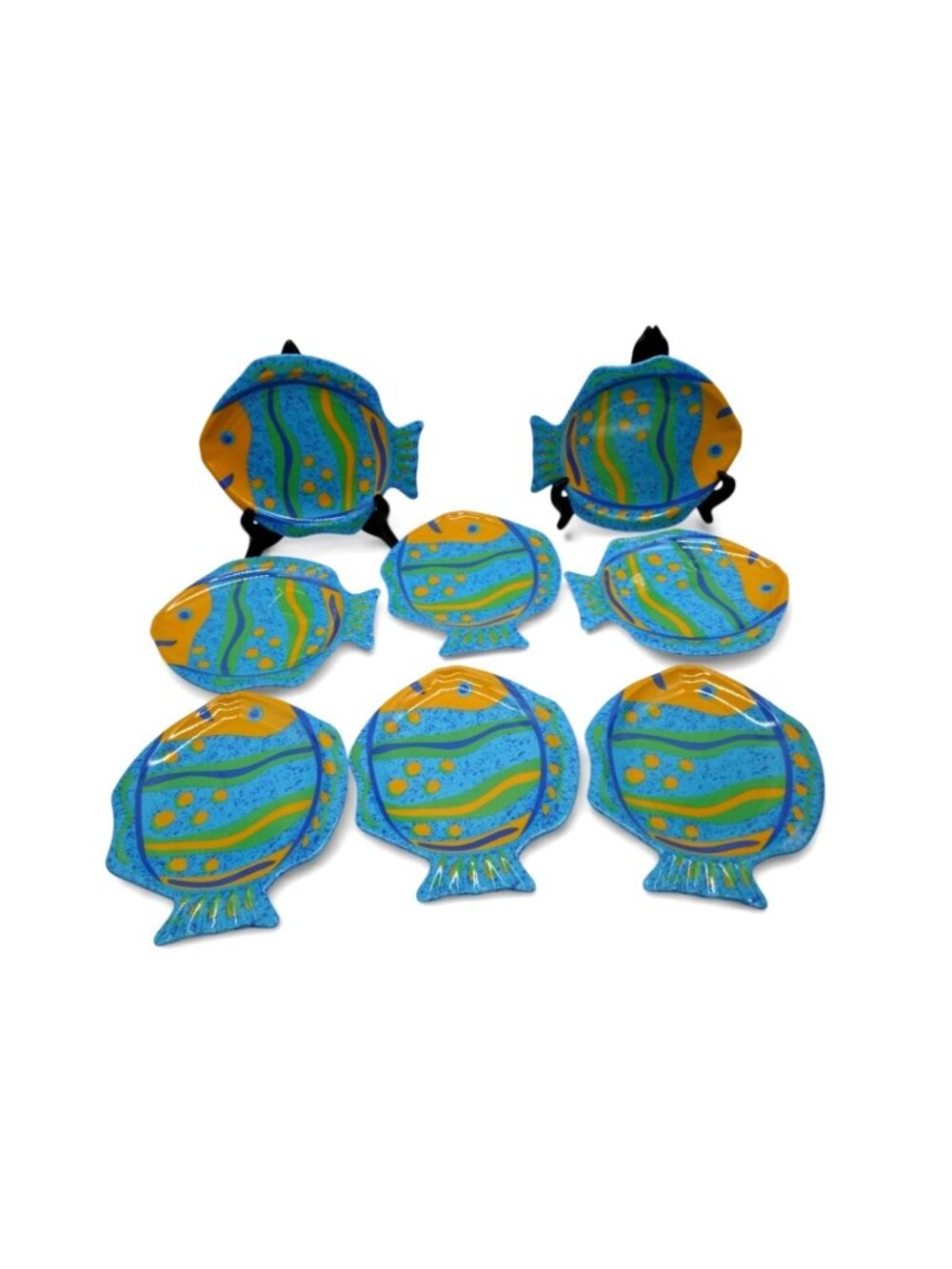 Fish Shaped Melamine Plate Set of 8 Colorful 8"